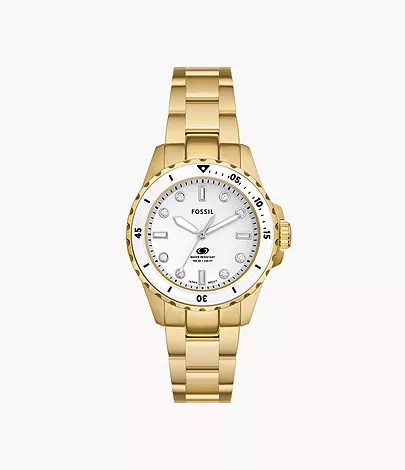 Fossil Uhr Fossil Blue Dive 3-Zeiger-Werk Edelstahl goldfarben