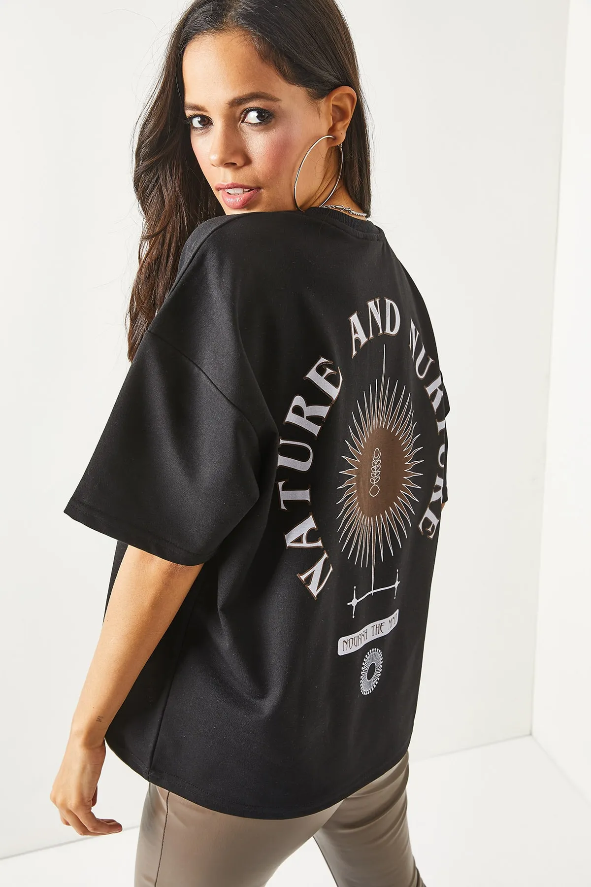 Olalook  Damen-T-Shirt „Symbol“, schwarz, vorne und hinten bedruckt, 2-fädig, Unisex-Übergröße-T-Shirt TSH-19000696