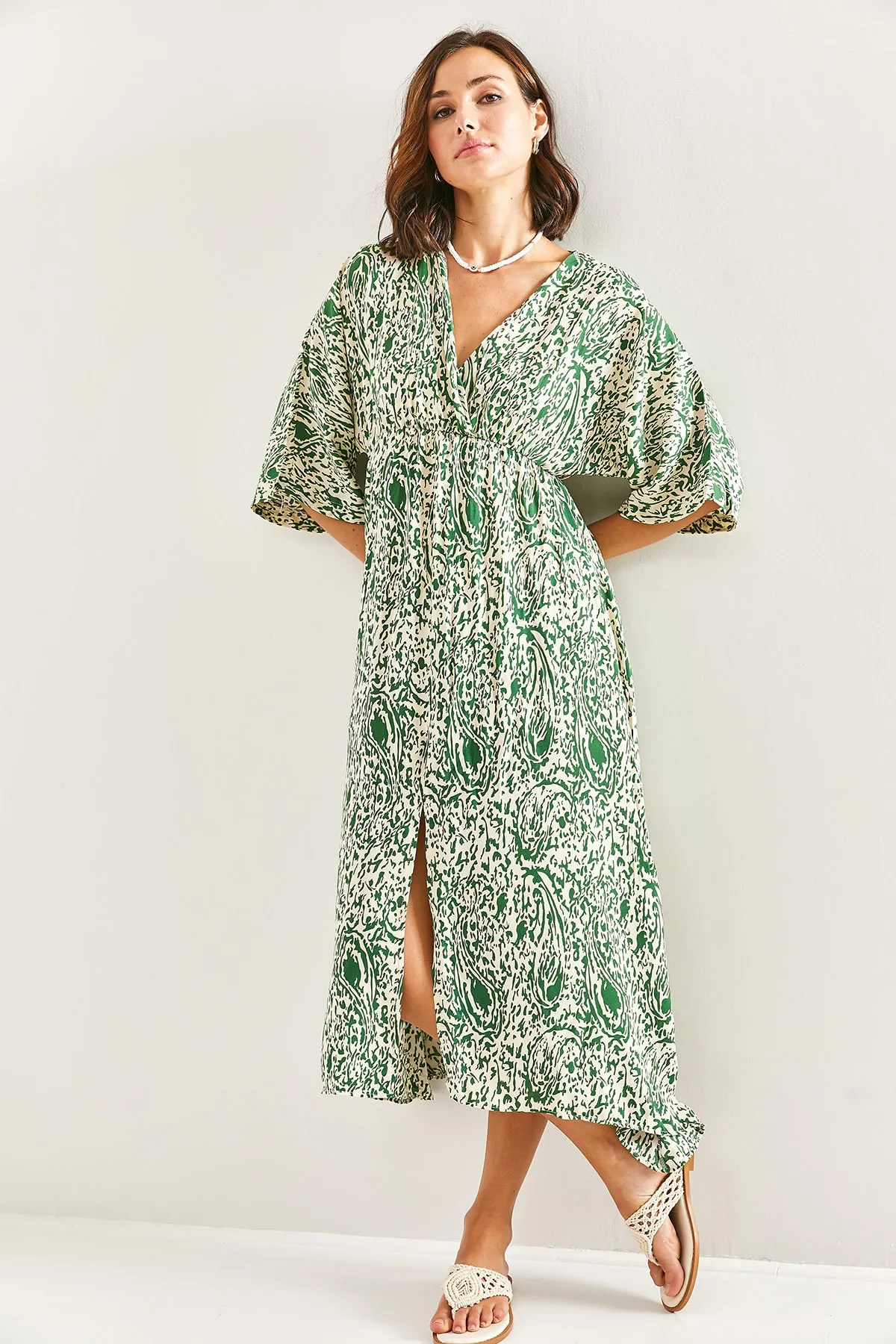 Bianco Lucci  Zweireihiges Damenkleid mit Schlitz vorne und Ausschnitt