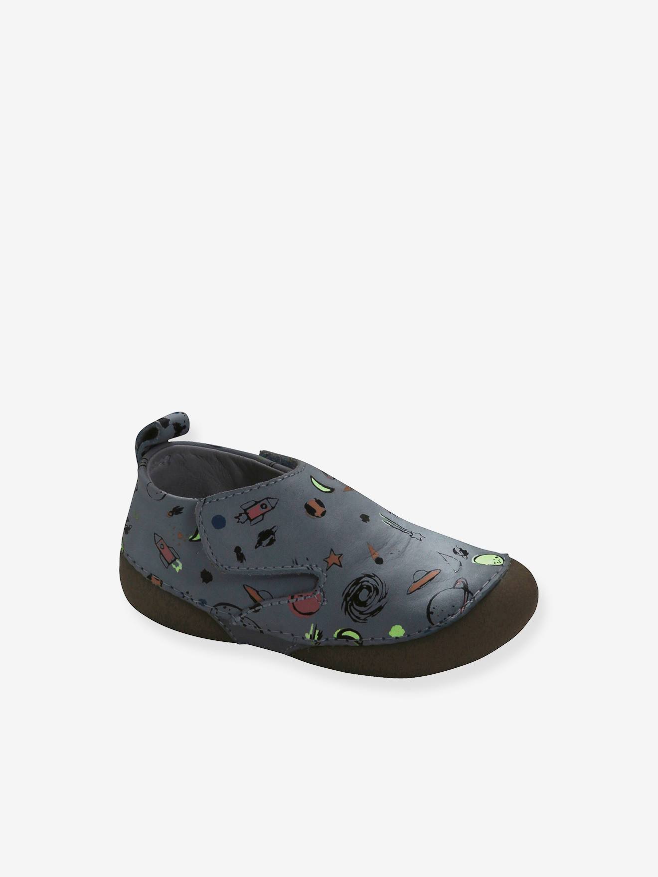 Chaussons bébé garçon en cuir détails phosphorescents bleu