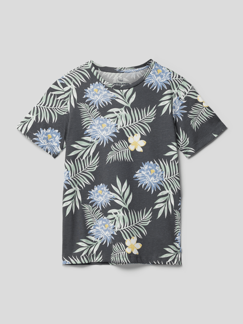 T-Shirt mit floralem Muster in anthrazit