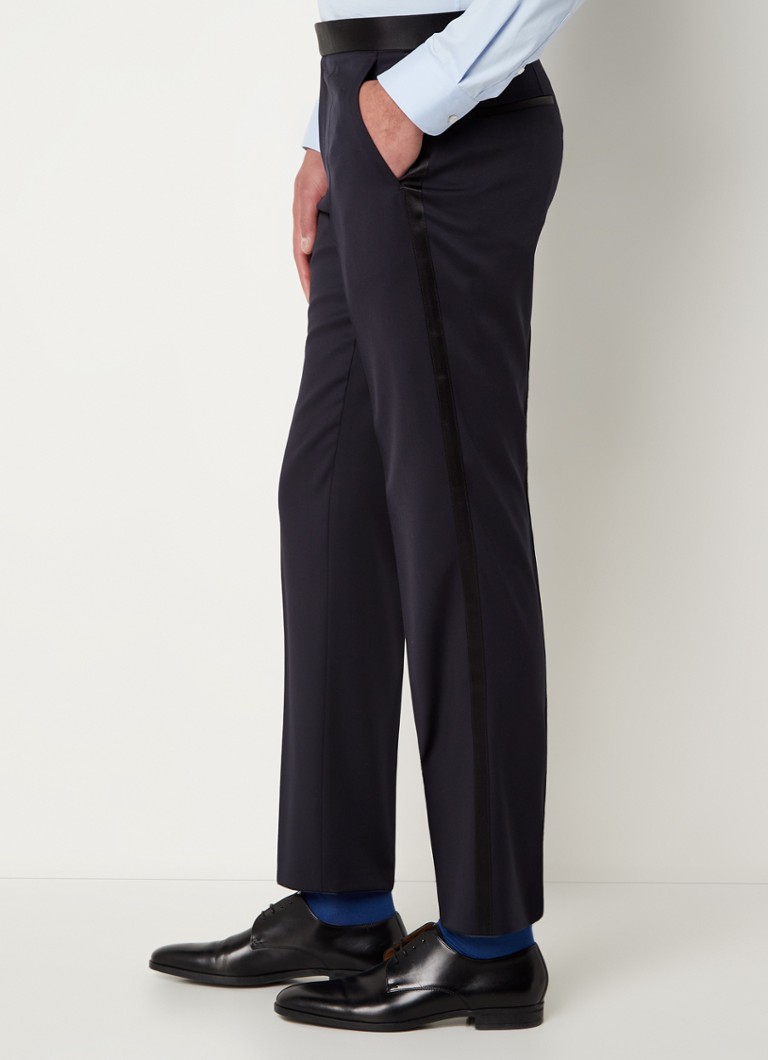 Pantaloni HUGO BOSS H-Genius-Tux-B1 din lână, cu croială slim și inserții contrastante din amestec de mătase.