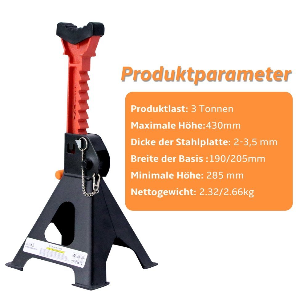 Melko Wagenheber Wagenheber 2er Set Unterstellbock 3000KG höhenverstellbar Stützböcke, max. Hubhöhe: 41,50 cm, Set, 2-tlg., 9 stufige Höhenverstellung dank Zahnstange