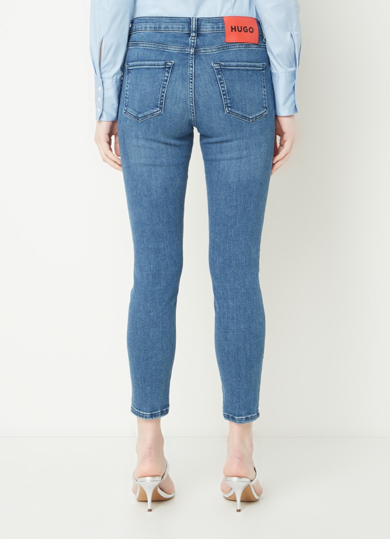 Pantaloni scurți din denim HUGO BOSS cu talie înaltă, croială skinny, spălare medie