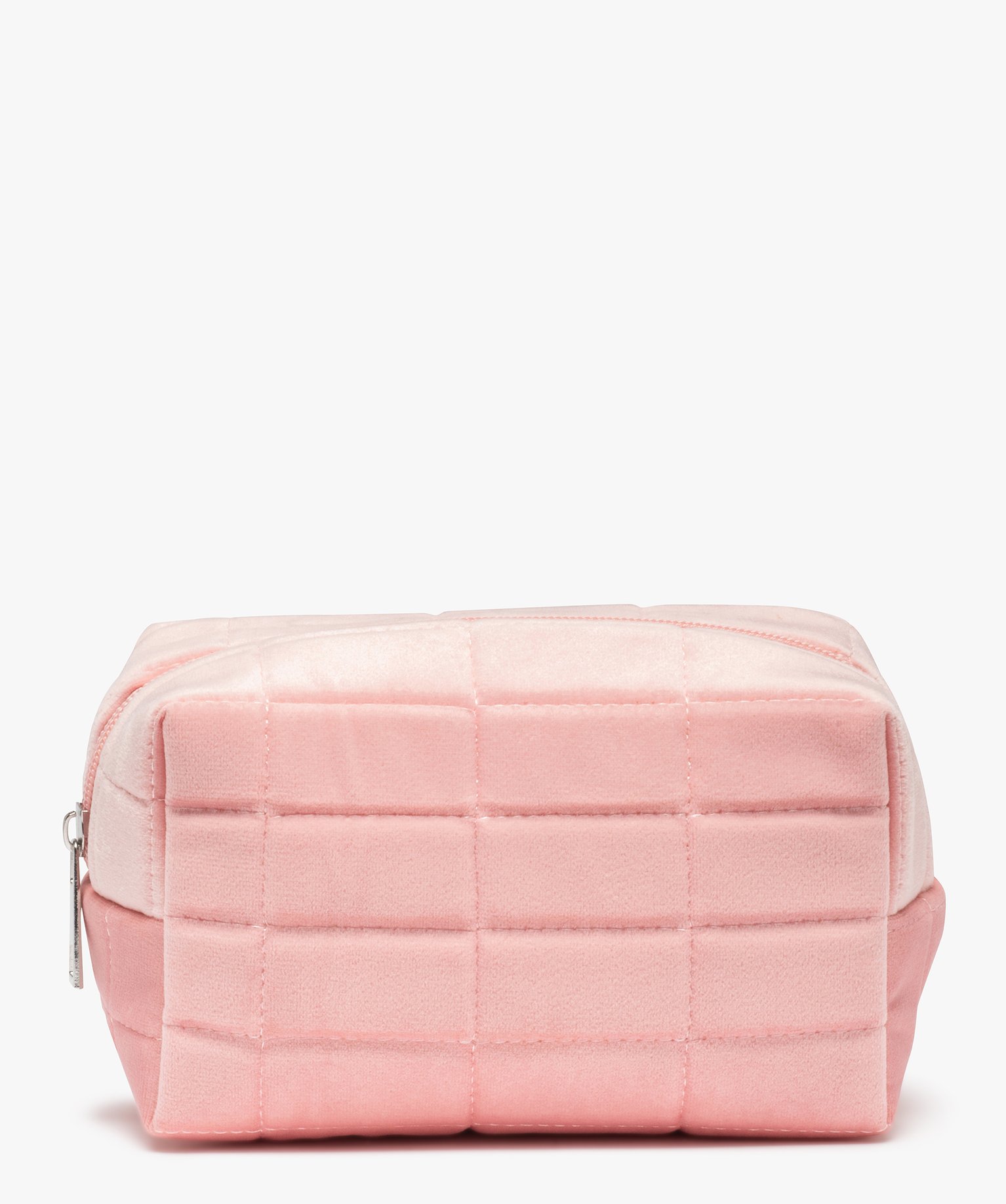 Trousse à maquillage femme en velours matelassé rose | GEMO
