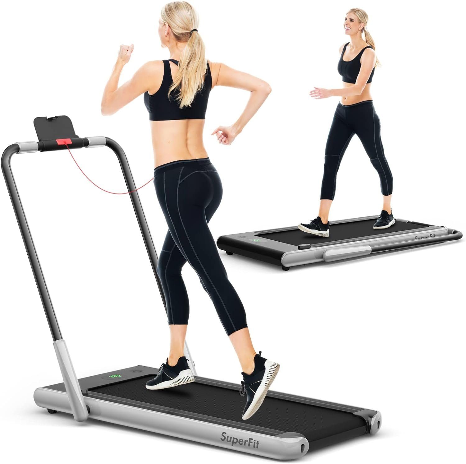COSTWAY Laufband (2 in 1 Laufband klappbar 2,25HP, Walking Pad unter dem Schreibtisch), mit APP, Bluetooth und Fernbedienung, 1-12 km/h, Laufband für Zuhause