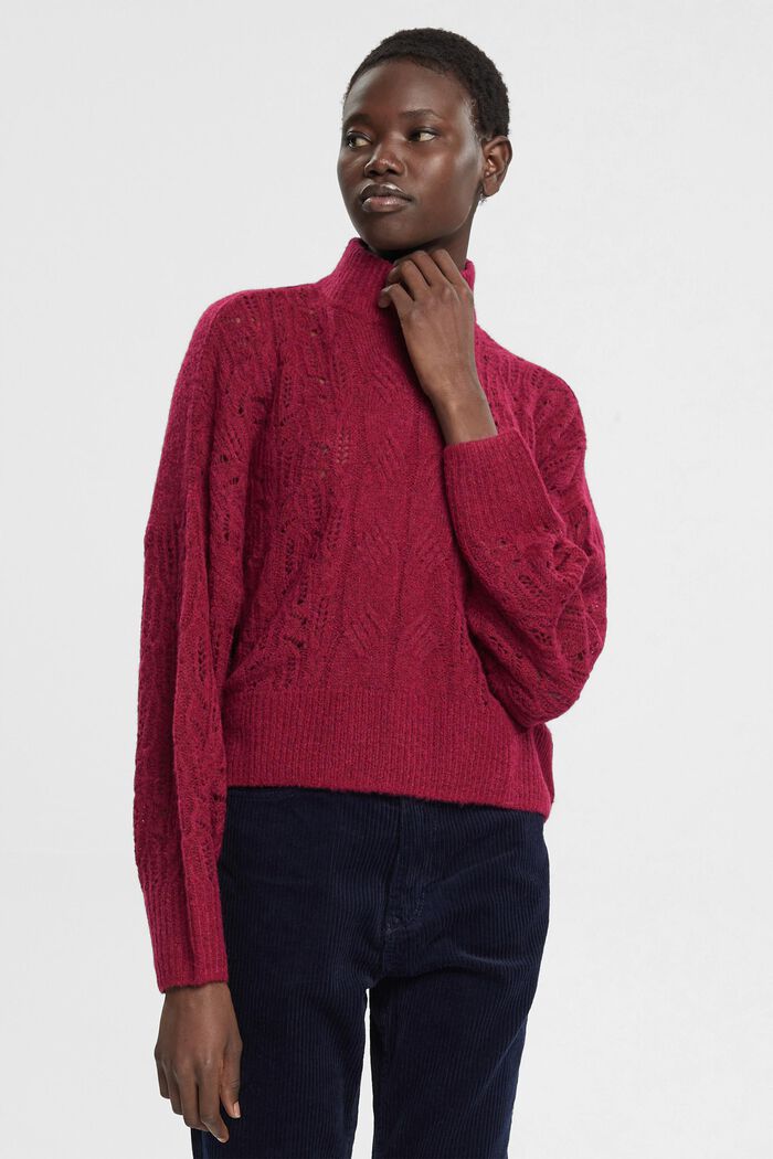 Stehkragen-Zopfstrickpullover mit Alpaka
