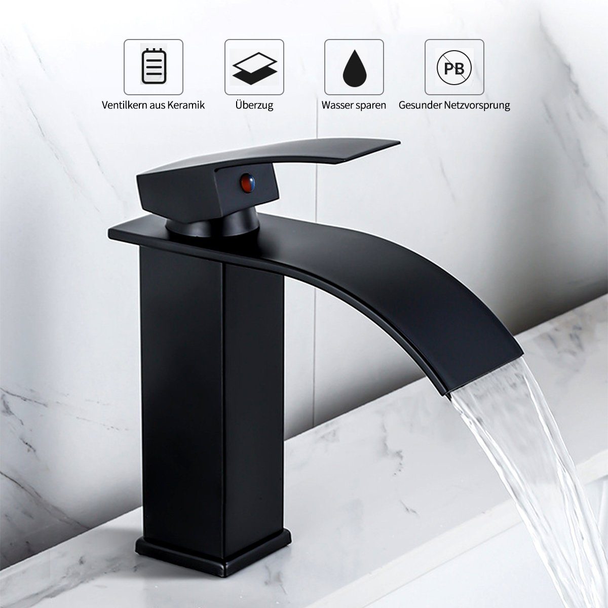 MULISOFT Waschtischarmatur Wasserhahn Bad, wenig Lärm Einhandmischer Wasserfall 304 Edelstahl Hochwertige Wasserhahn Bad Einhebelmischer