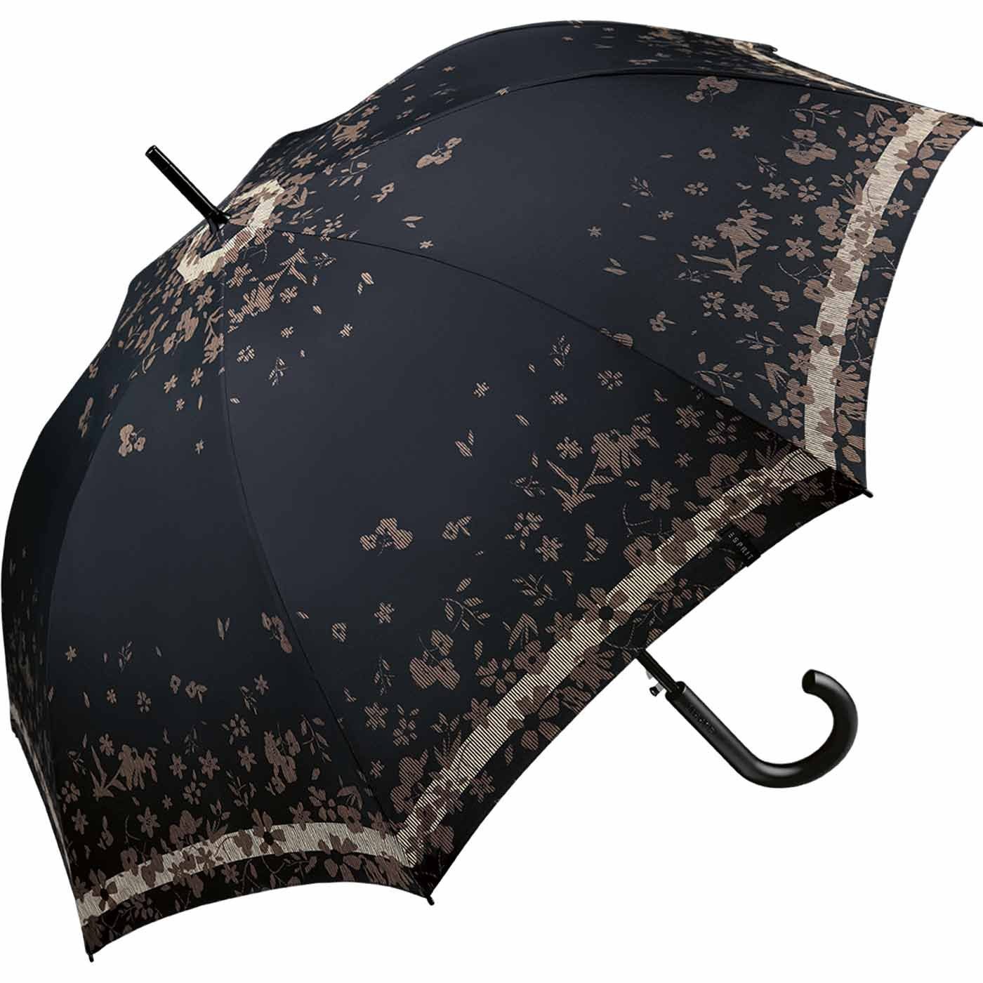 Esprit Langregenschirm Damen mit Auf-Automatik Poetry Flower - black, groß, stabil, mit Blumenmuster