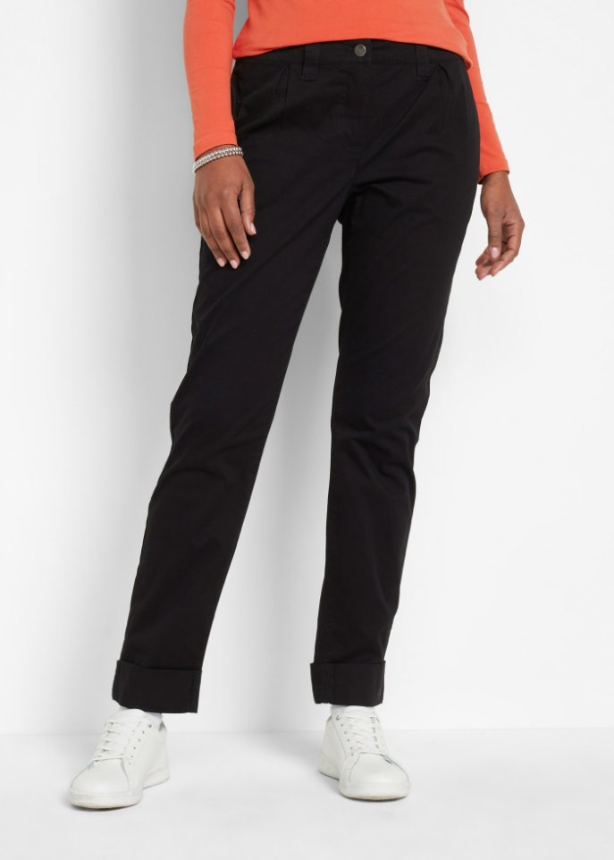 Stretch-Chino mit Bequembund und gekrempeltem Saum