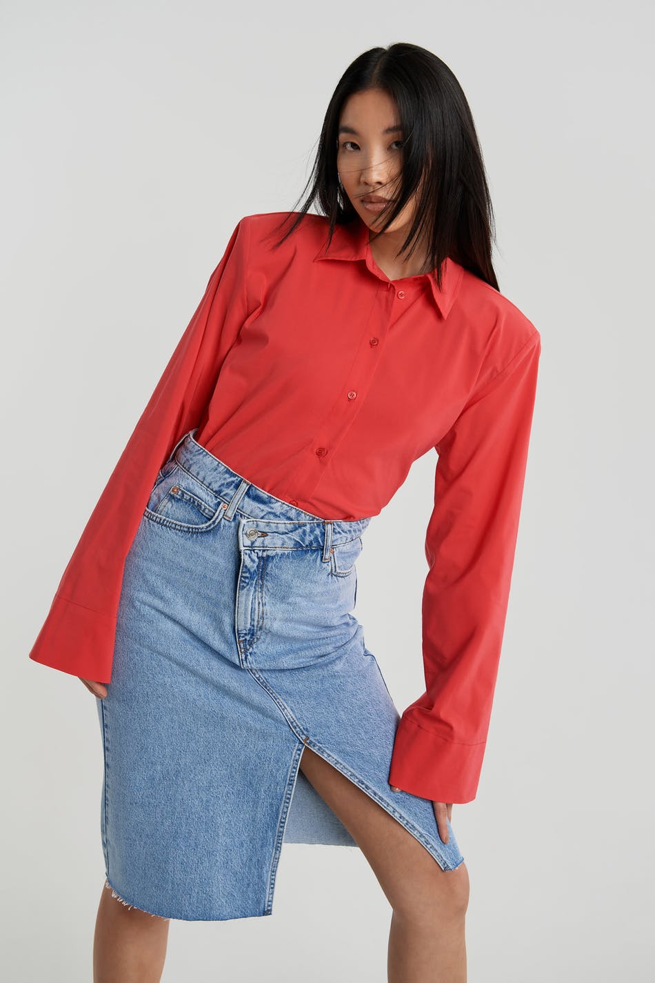 Wrap denim skirt
