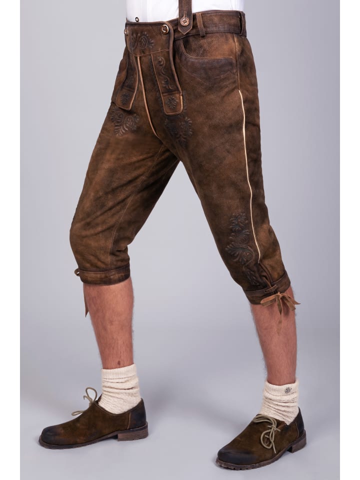 Edelnice Kniebund Wildbock Lederhose Jan in dunkelbraun günstig kaufen