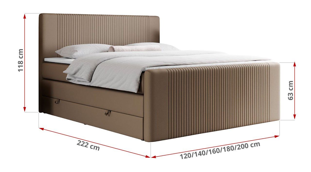 MKS MÖBEL Boxspringbett KING DOREN, mit zwei Bettkästen und einer Multipocket-Matratze