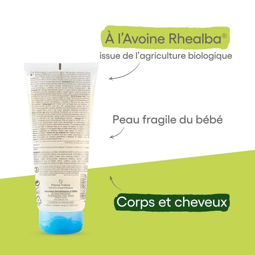 A-Derma A-Derma Primalba Gel lavant douceur bébé  2 en1 corps et cheveux 200ml Gel lavant