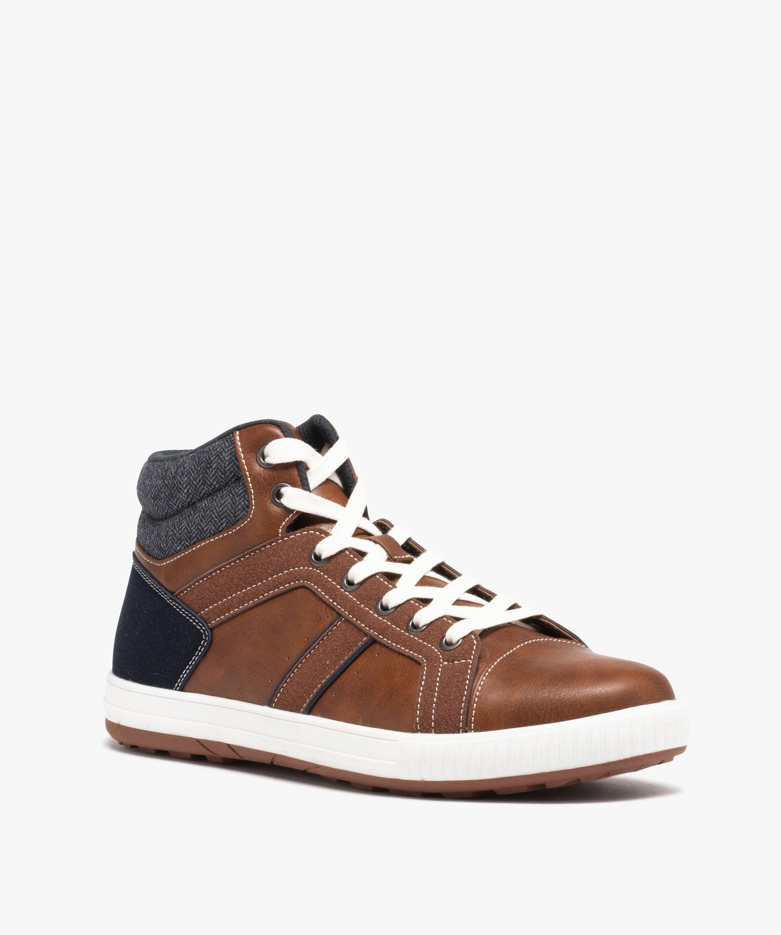 Baskets homme mid-cut bicolores style casual à lacets marron | GEMO