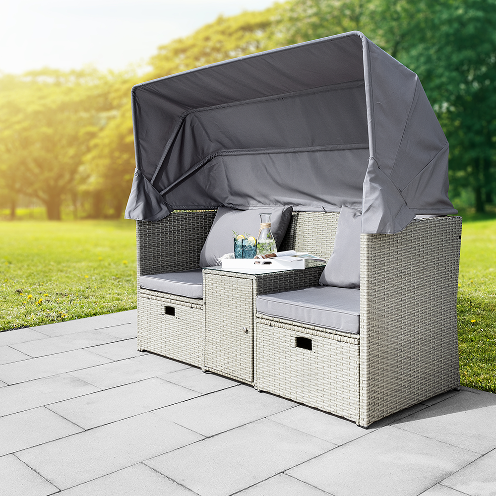 Westerholt Strandkorblounge inkl. integriertem Tisch mit Glasplatte