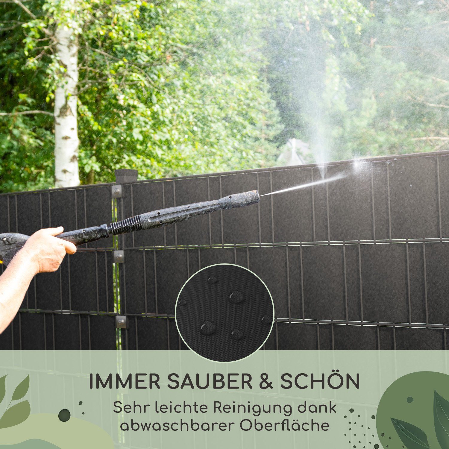 blumfeldt Balkonsichtschutz Sichtschutzstreifen Gartenzaun PVC 450 g/m² 50x19cm Clips Textilband Doppelstabmattenzäune Garten UV- witterungsbeständig