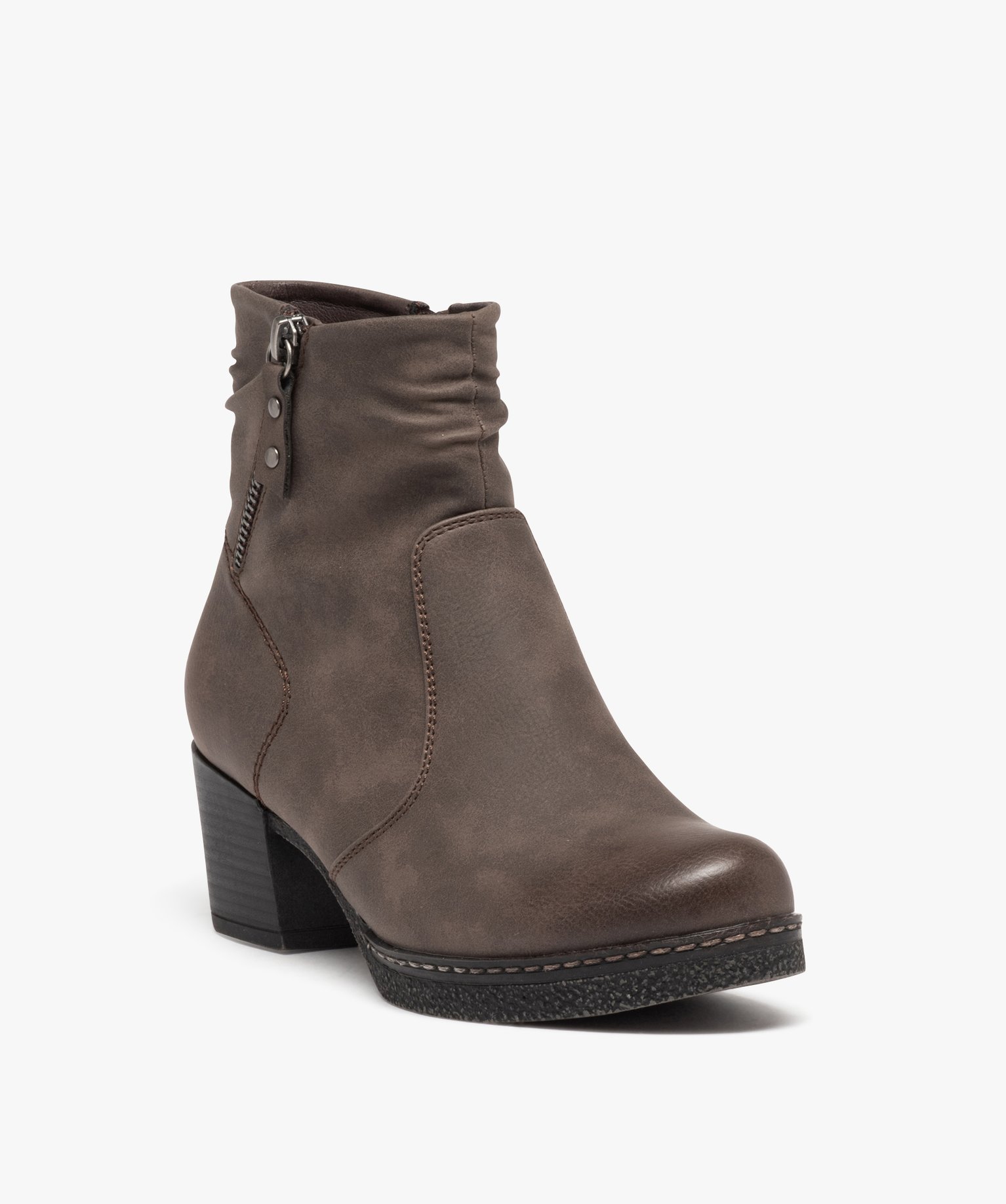 Boots fourrées à talon et semelle plateforme femme marron | GEMO