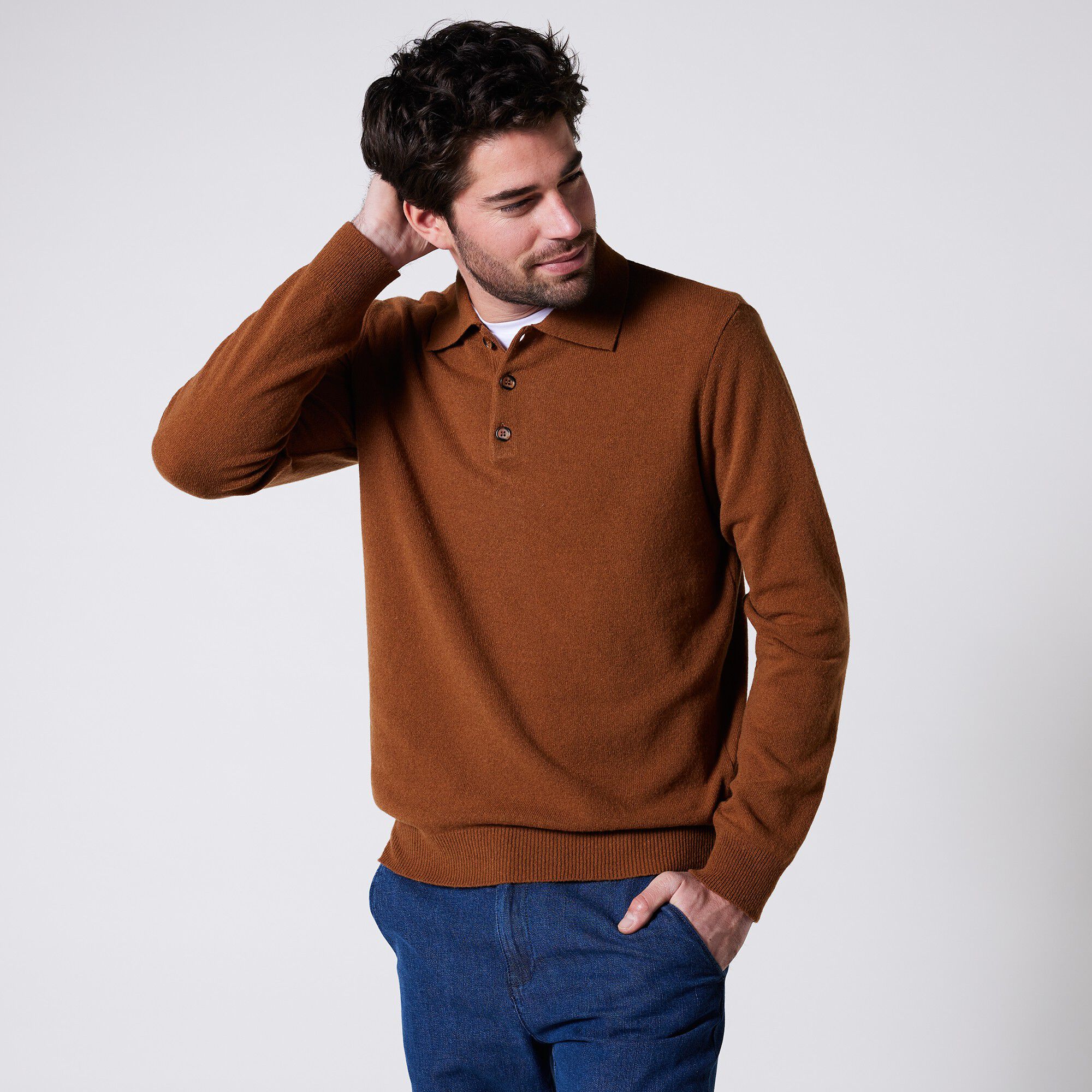 Pull col polo boutonné 80% laine