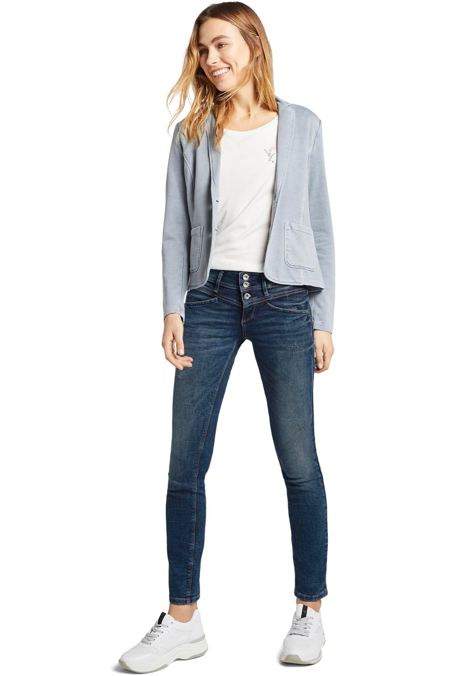 TOM TAILOR Slim-fit-Jeans Alexa Slim mit Knopfleiste und dekorativ gesteppter Passe