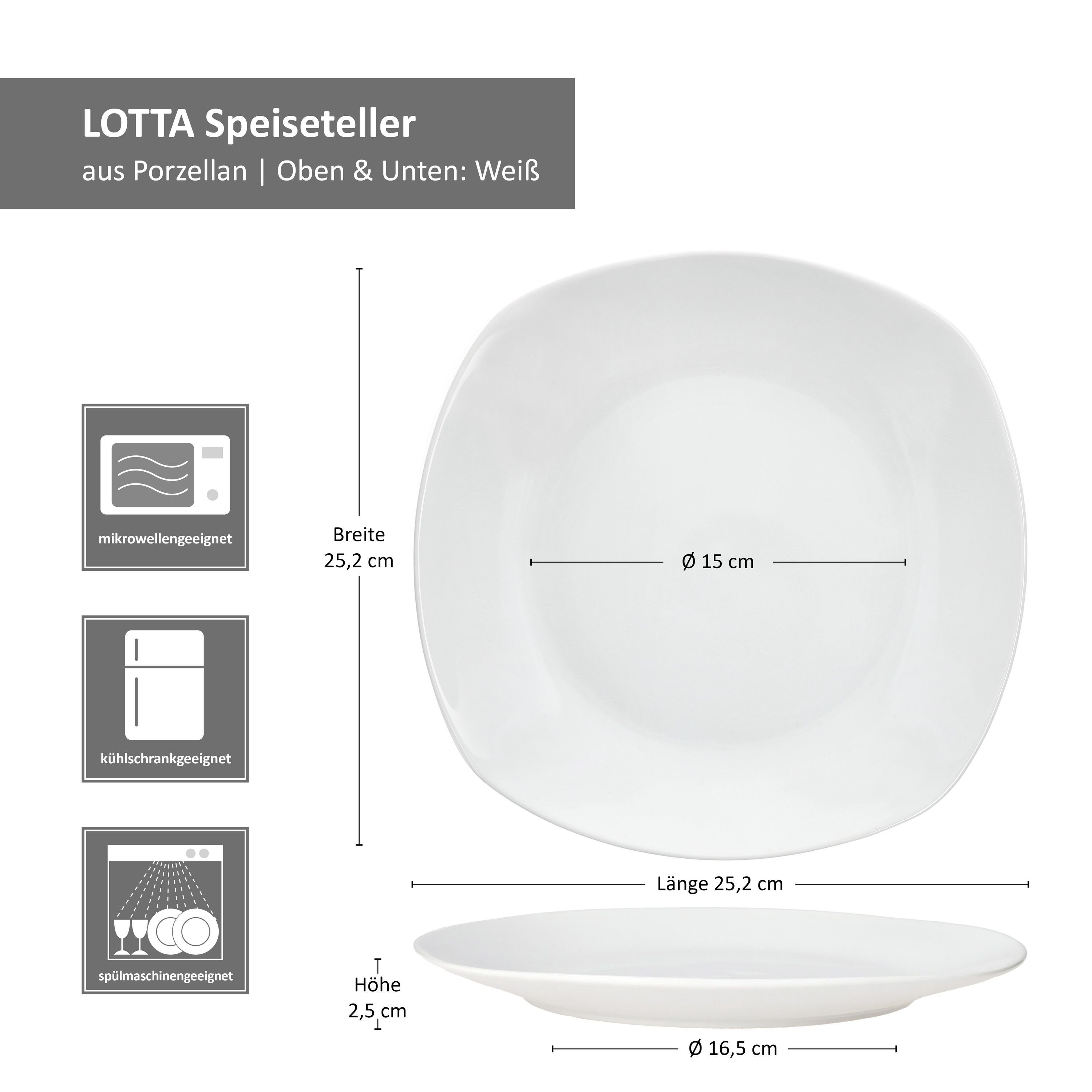 MamboCat Speiseteller 6er Set Lotta Speiseteller weiß Porzellan 6 Personen große Platte