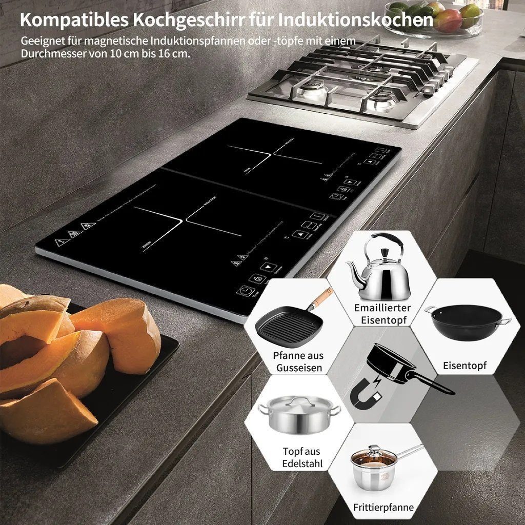 Ulife Doppel-Induktionskochplatte AMZCHEF 1500W+2000W, 10 Temperaturstufen, 58 x 36 x 6,8 cm