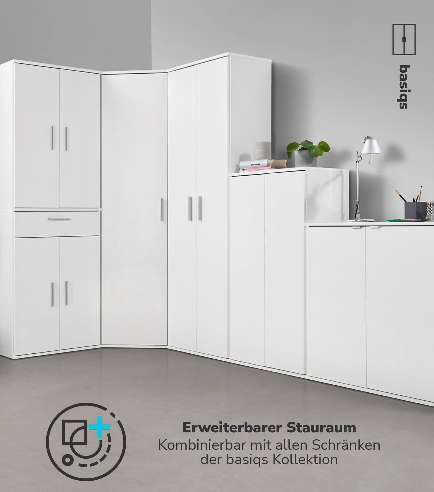 mokebo Mehrzweckschrank Der Lange (mit Staubsaugerfach) in Weiß, auch als Aktenschrank, Garderobenschrank oder Schuhschrank