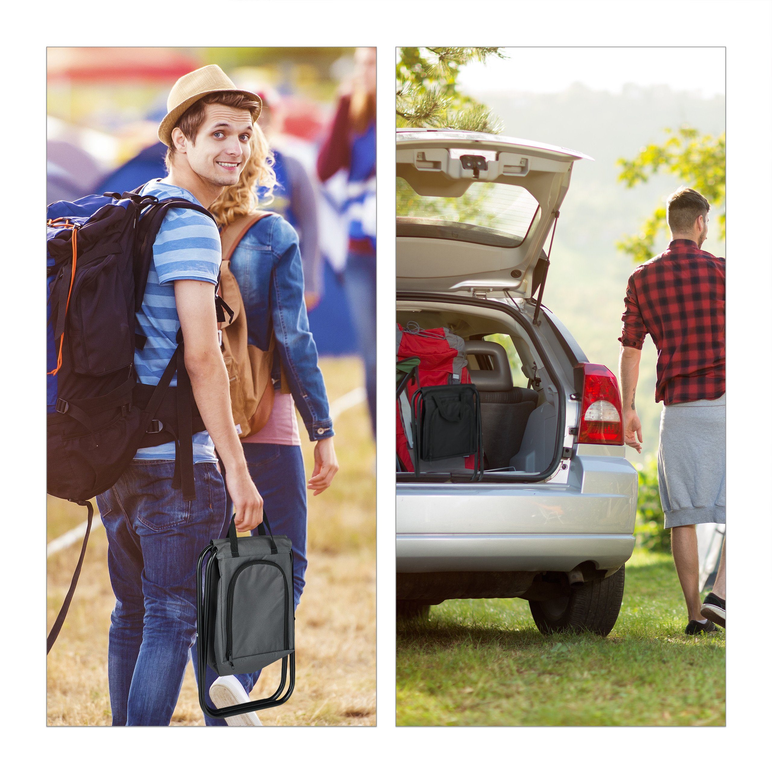 relaxdays Campinghocker Campinghocker mit Kühltasche, Grau