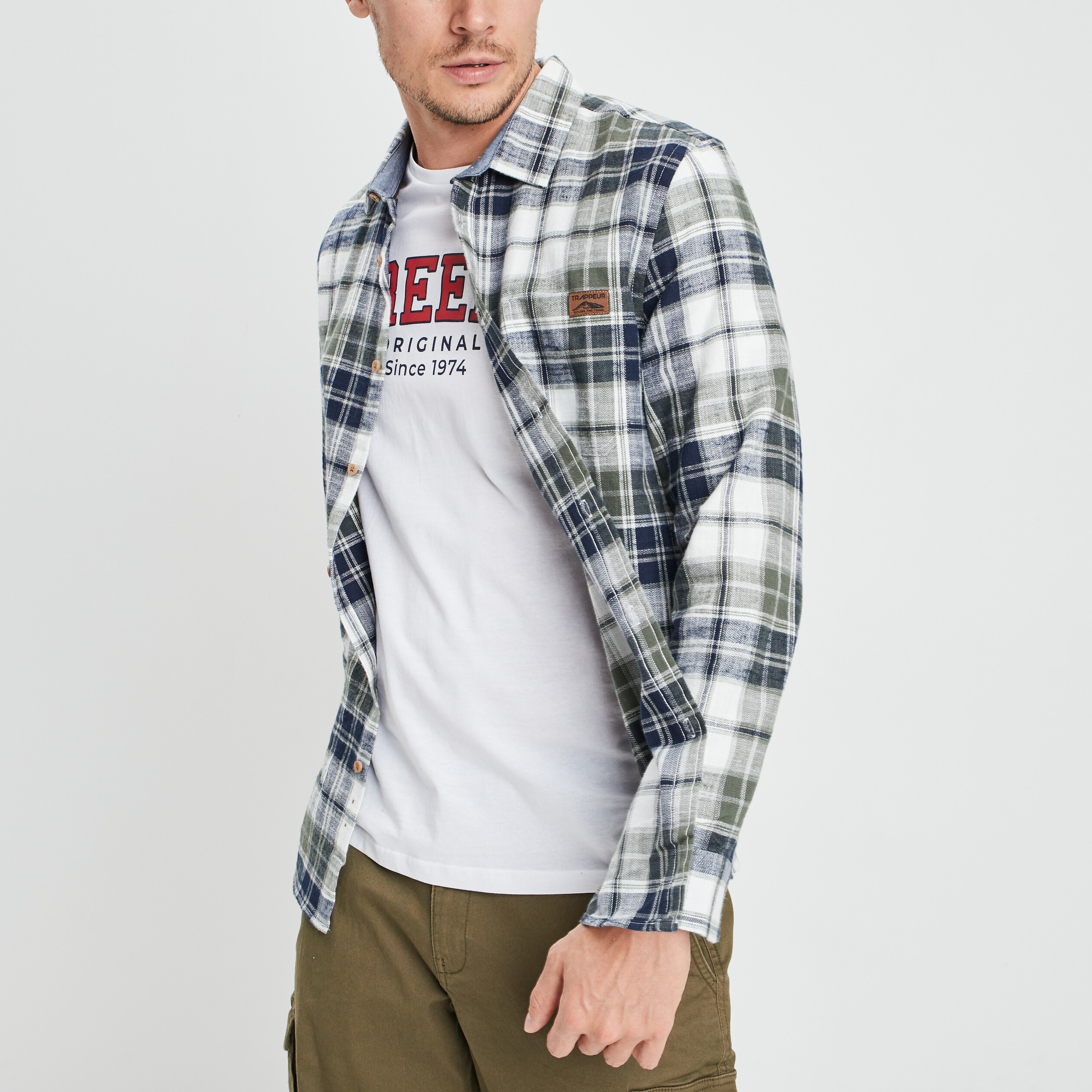 Chemise droite manches longues kaki homme | La Halle