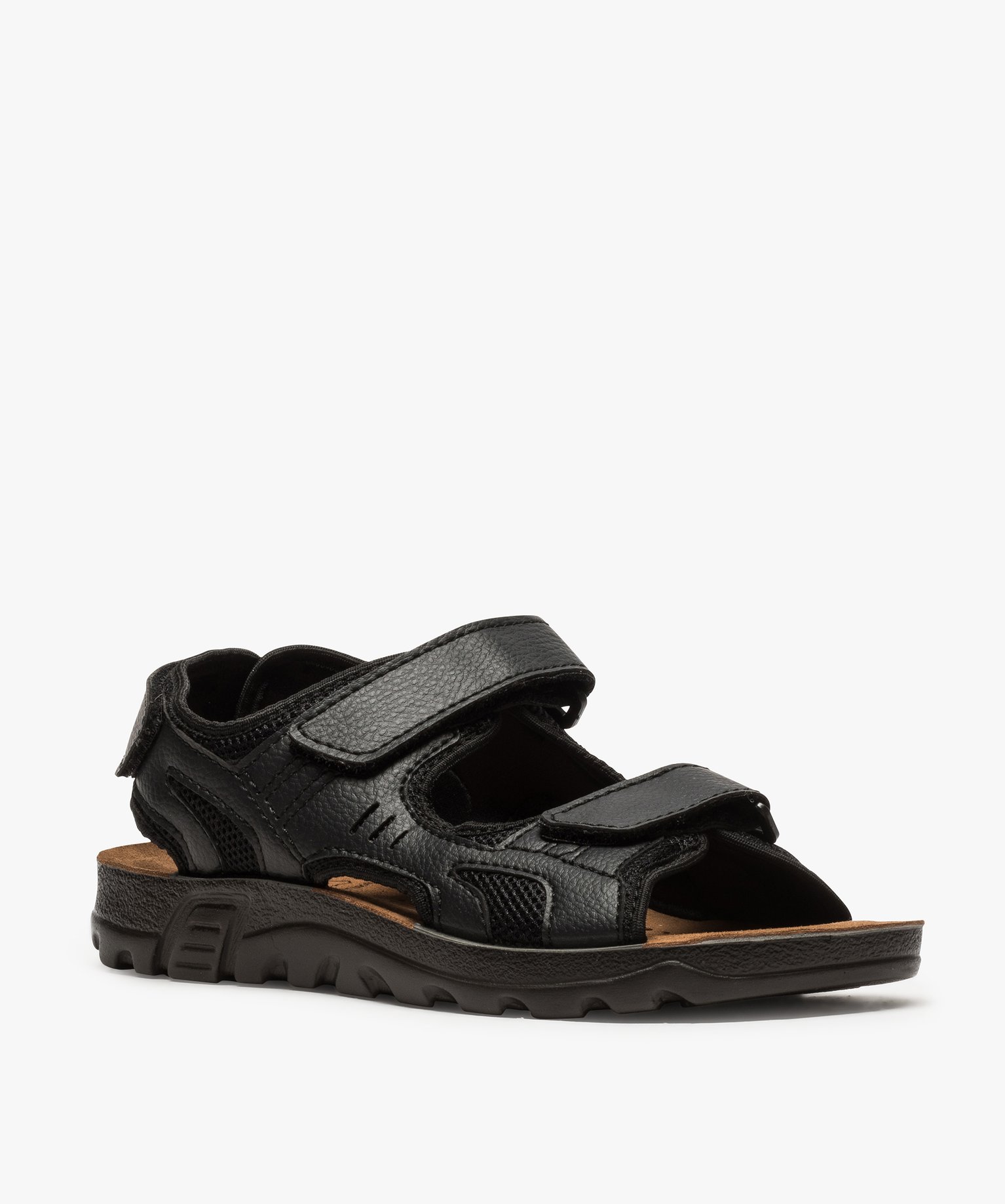 Sandales homme fermeture trois brides à scratch noir | GEMO