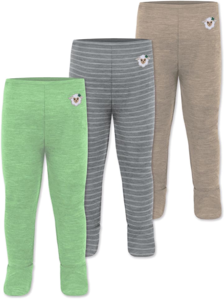 Normani Outdoor Sports 3er Pack Baby Merino Unterhose mit Füßen in Beige/Grau/Grün günstig kaufen
