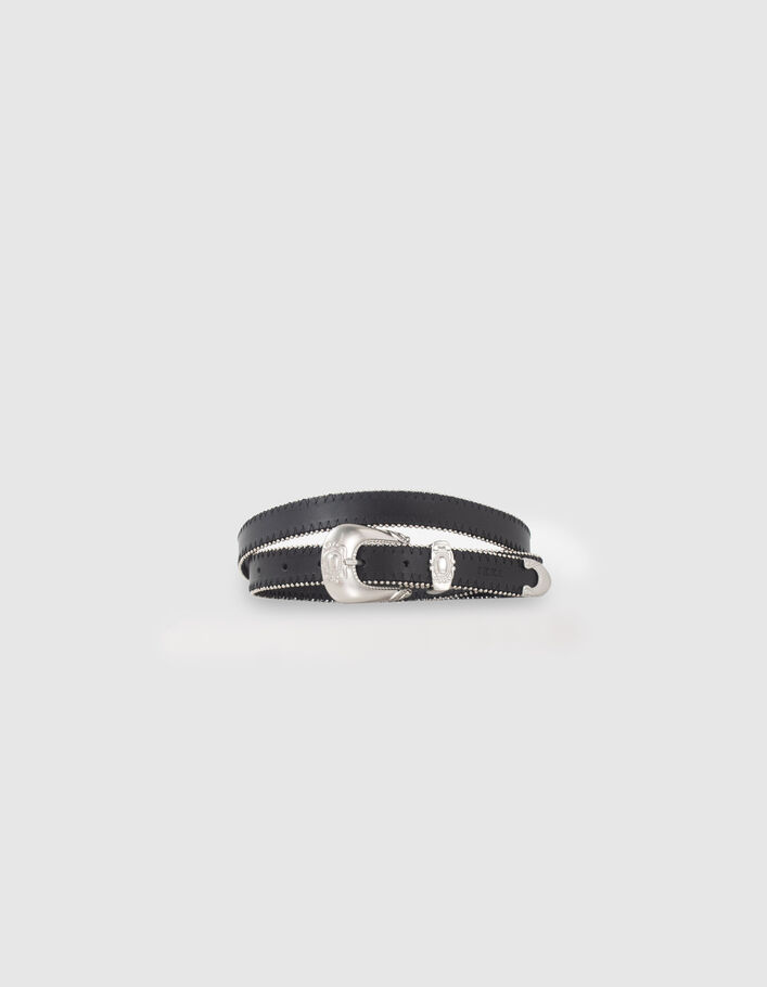 Ceinture noire cuir microbilles et boucle Western Femme