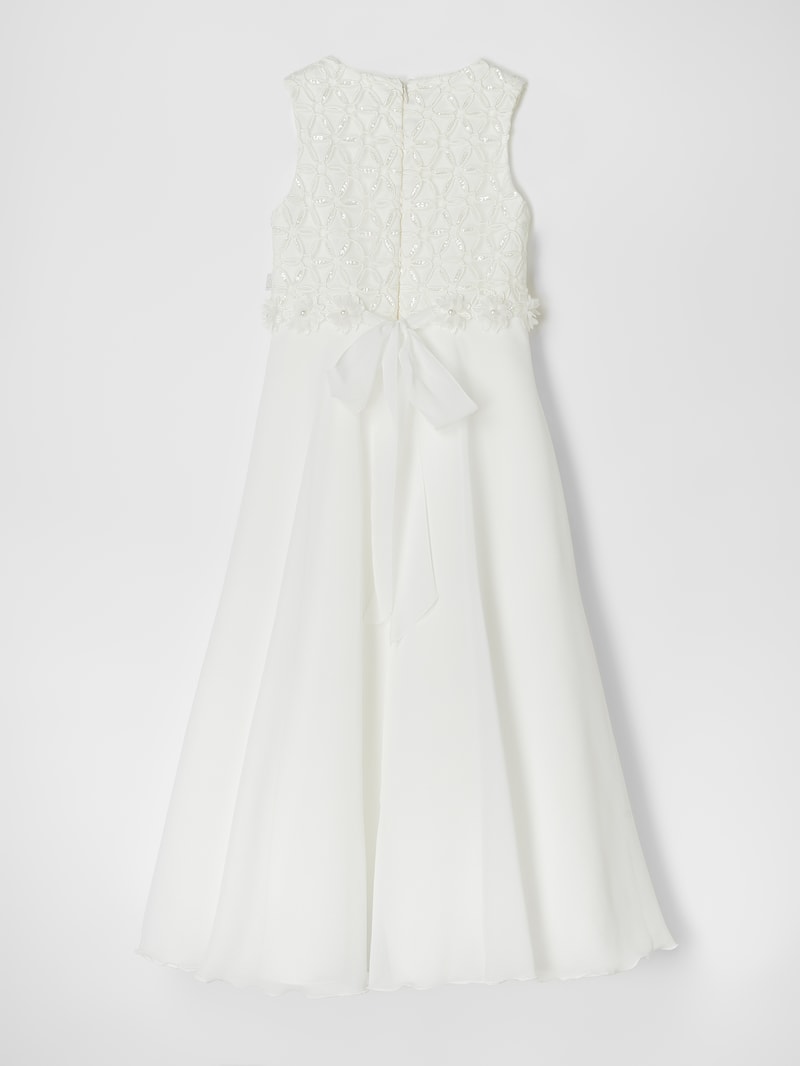 Kleid mit floralem Zierbesatz in ecru