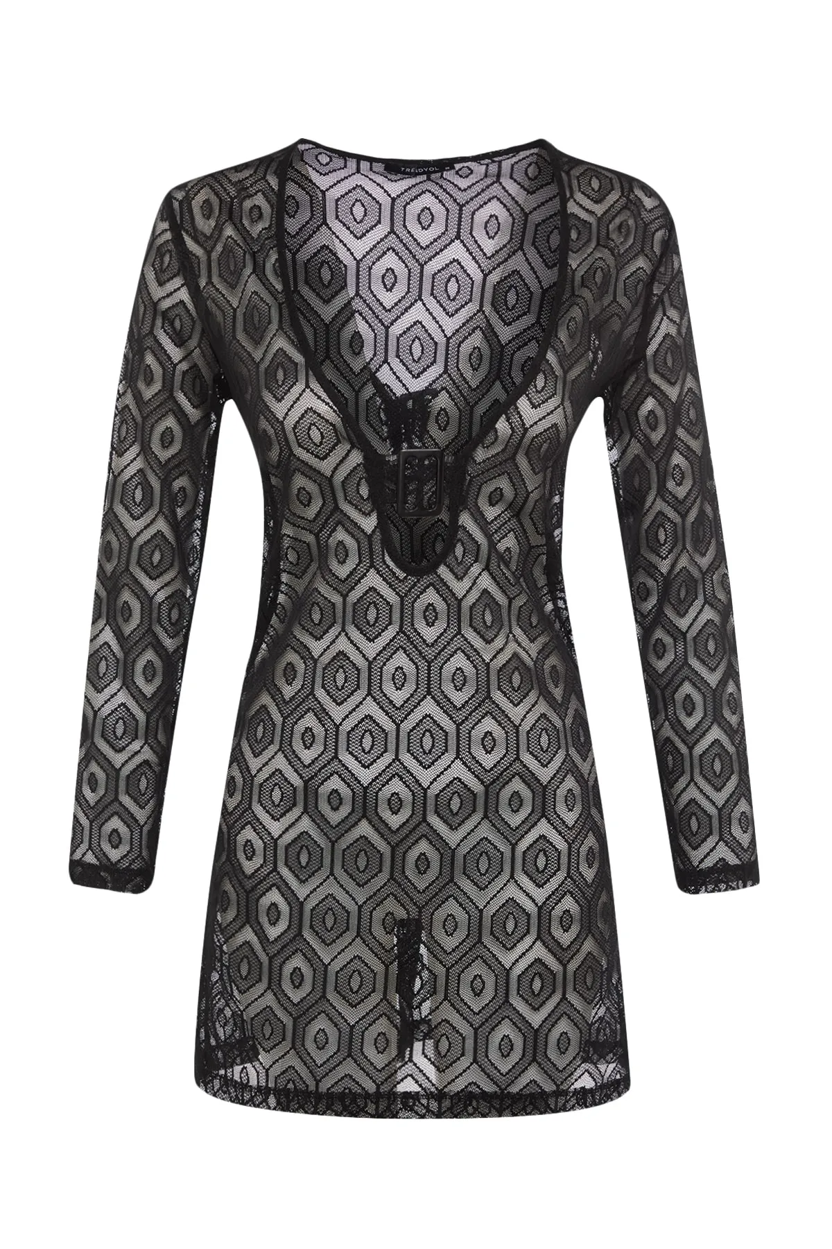 Trendyol Collection  Schwarzes Mini-Strandkleid mit gewebtem Accessoire TBESS23EL00105
