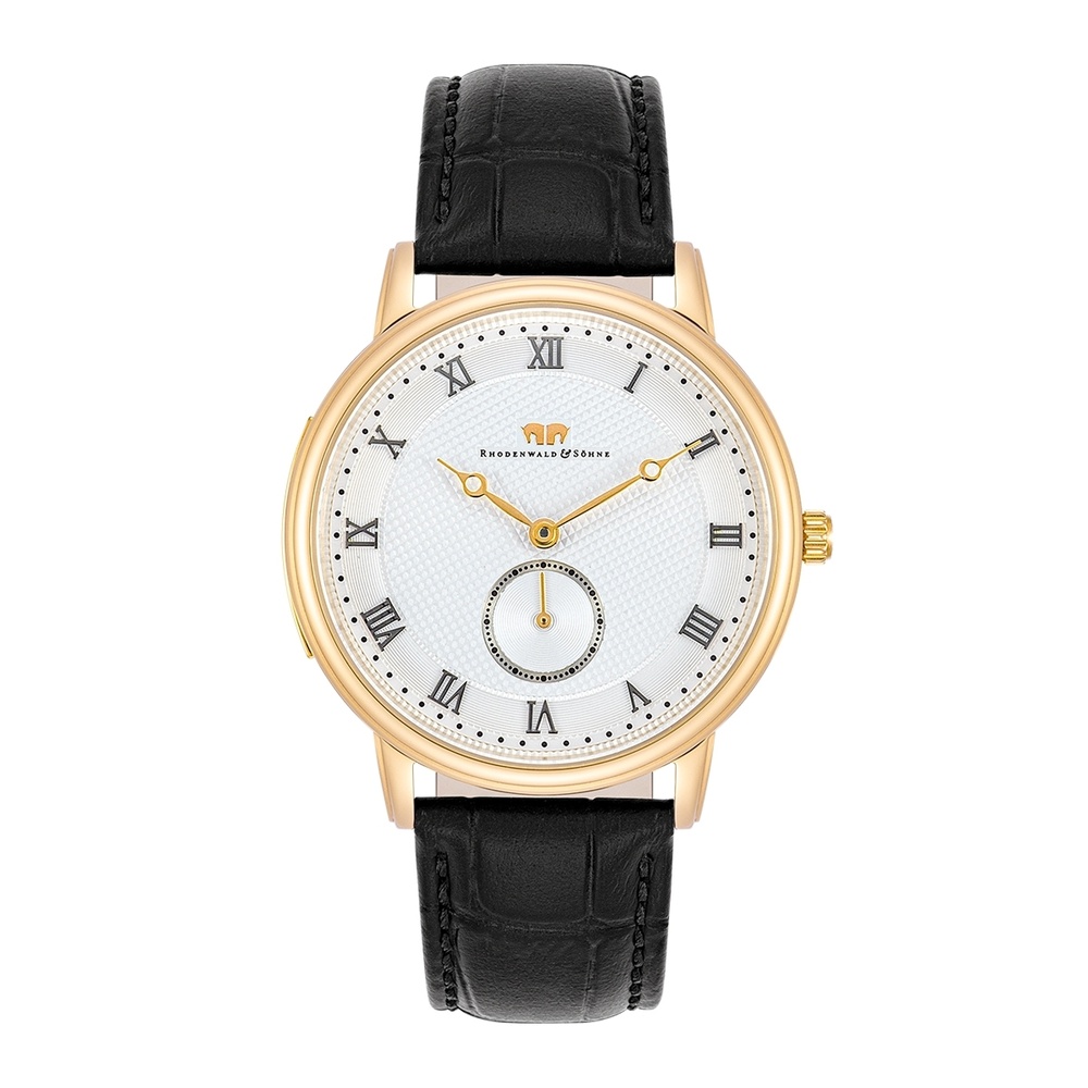 Rhodenwald & Söhne Montre à quartz Moonlight en Or jaune Cuir véritable en Noir Montre