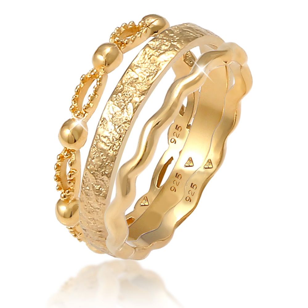 Elli Elli Bague Boule à vagues Bague pour dames en 925/1000 argent massif Bague