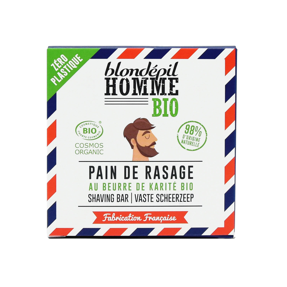 blondepil Pain de rasage solide - Certifié BIO COSMOS 55 ml Pain de rasage solide