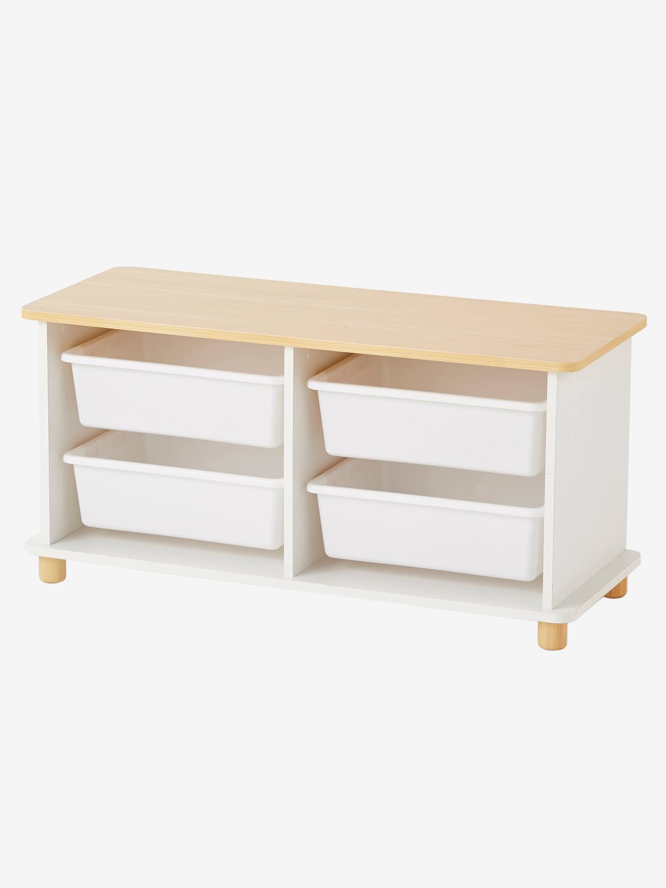 Vertbaudet Kinderzimmer Kommode mit 4 Aufbewahrungsboxen PTILOU - weiß/natur