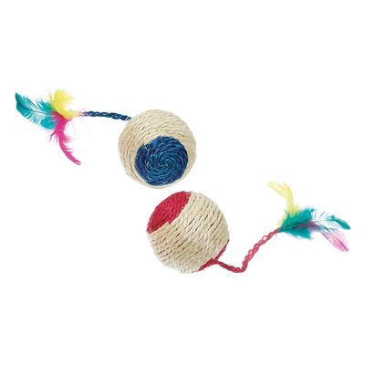 Karlie Sisal Spielball & Kratzkugel mit Feder und Rassel