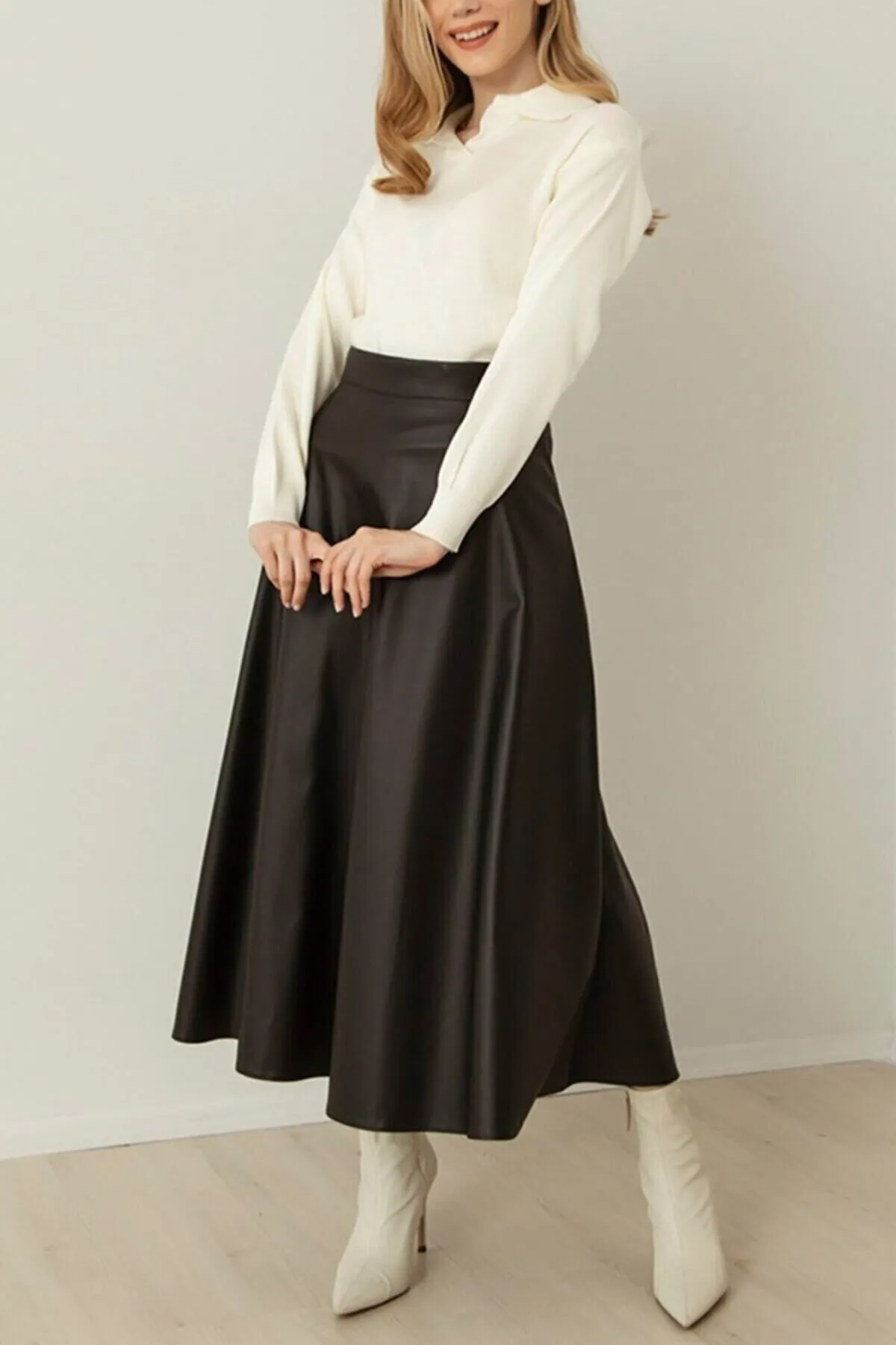 VOLT CLOTHİNG  Damen Leder Mevlana Schwarz Glockenrock