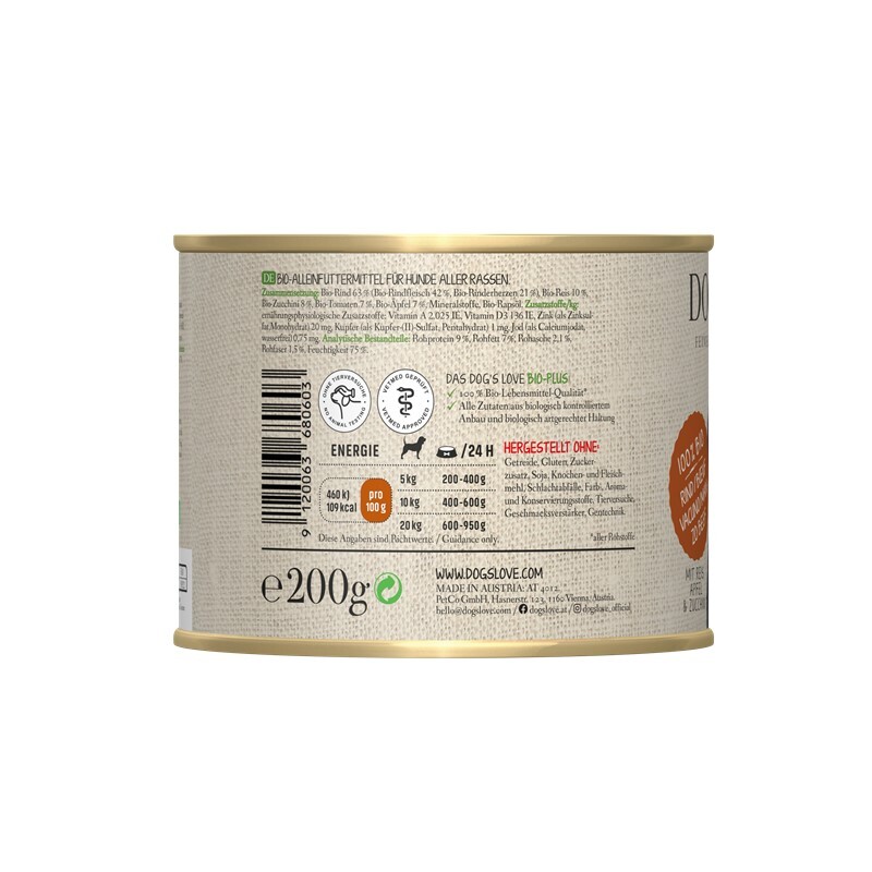 DOG'S LOVE Hundenassfutter DOG'S LOVE BIO 6x200g Rind mit Reis, Apfel & Zucchini