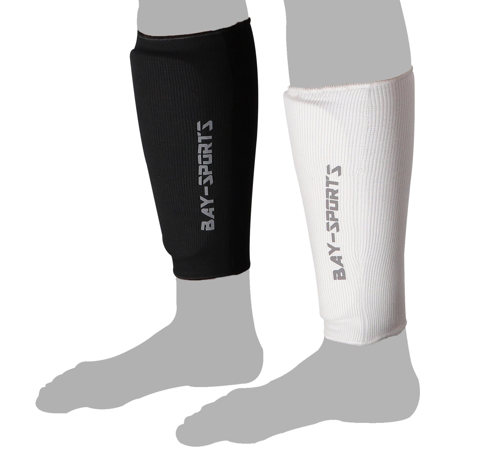 BAY-Sports Schienbeinschutz Kampfsport Kickboxen Karate MMA Thaiboxen Muay Thai Baumwolle IUM, Baumwolle elastisch waschmaschinenfest, XXS - XL