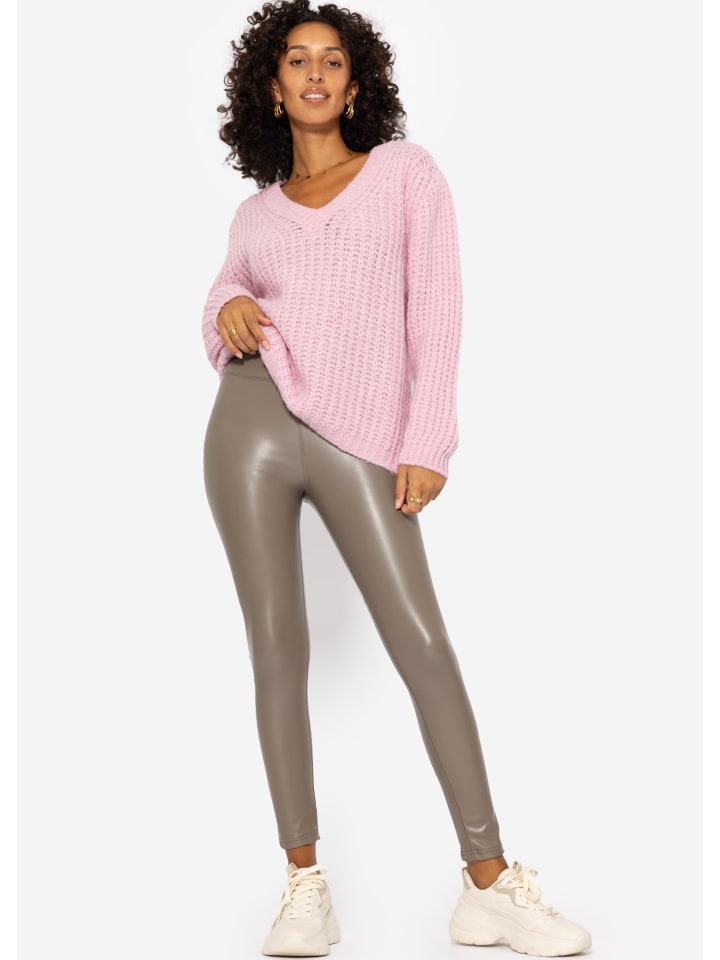 SASSYCLASSY Thermo Leggings in Lederoptik in Taupe günstig kaufen