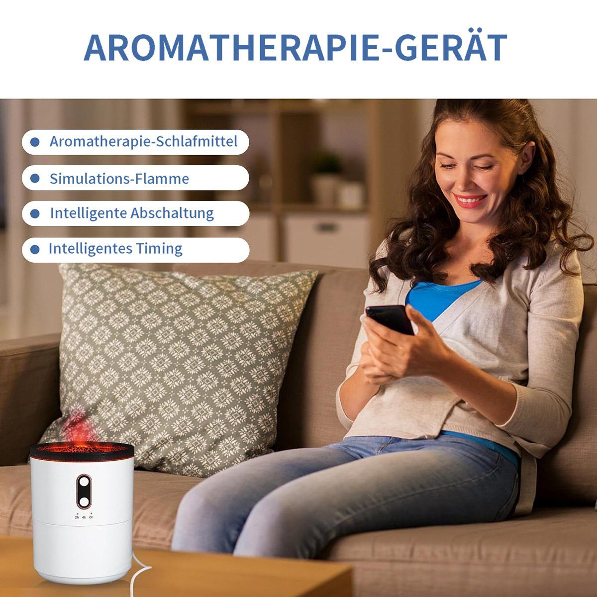 götäzer Luftbefeuchter Vulkan-Luftbefeuchter, Aromatherapie-Diffusor für zu Hause (450 ml), 2 Farben und 2 Nebelmodi, automatische Abschaltung ohne Wasser