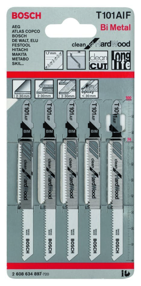 Bosch Blue Accessories 2608634897 T101AIF Stiksavklinger T-skaft pr. 5 stk. hårdttræ