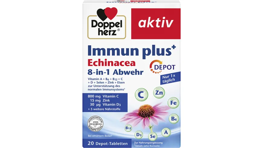Doppelherz Immun plus Echinacea 8-in-1 Abwehr Depot 20 Tabletten