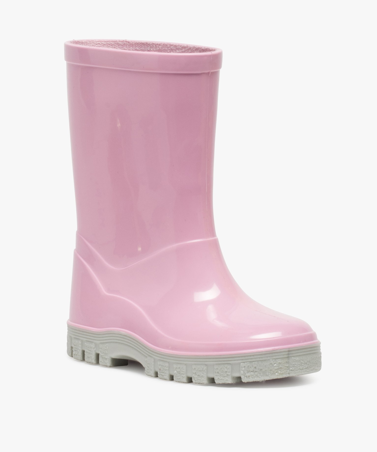 Bottes de pluie fille unies à semelle crantée contrastante rose | GEMO
