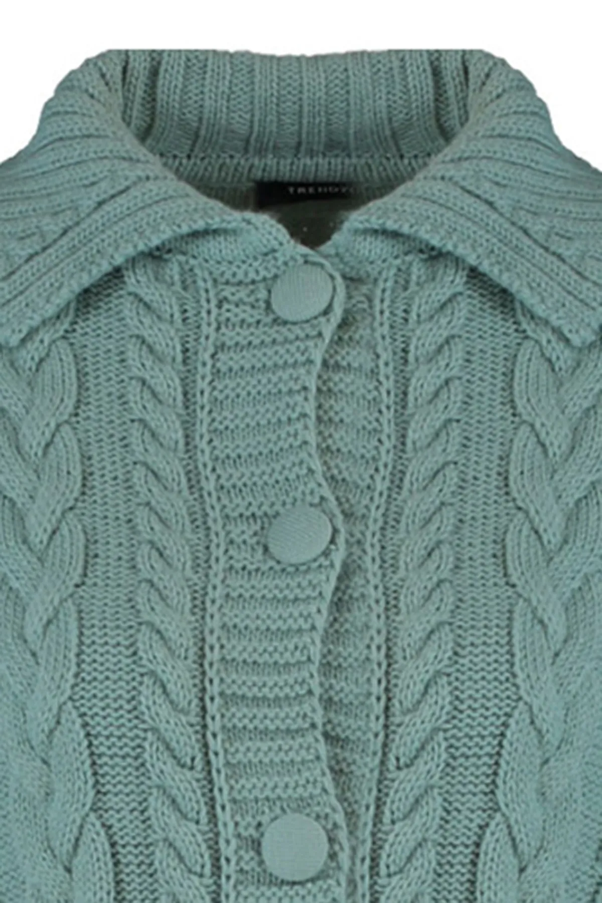 Trendyol Collection  Mintgrüner, kurz geschnittener Strick-Cardigan mit Polokragen und Knopfdetail