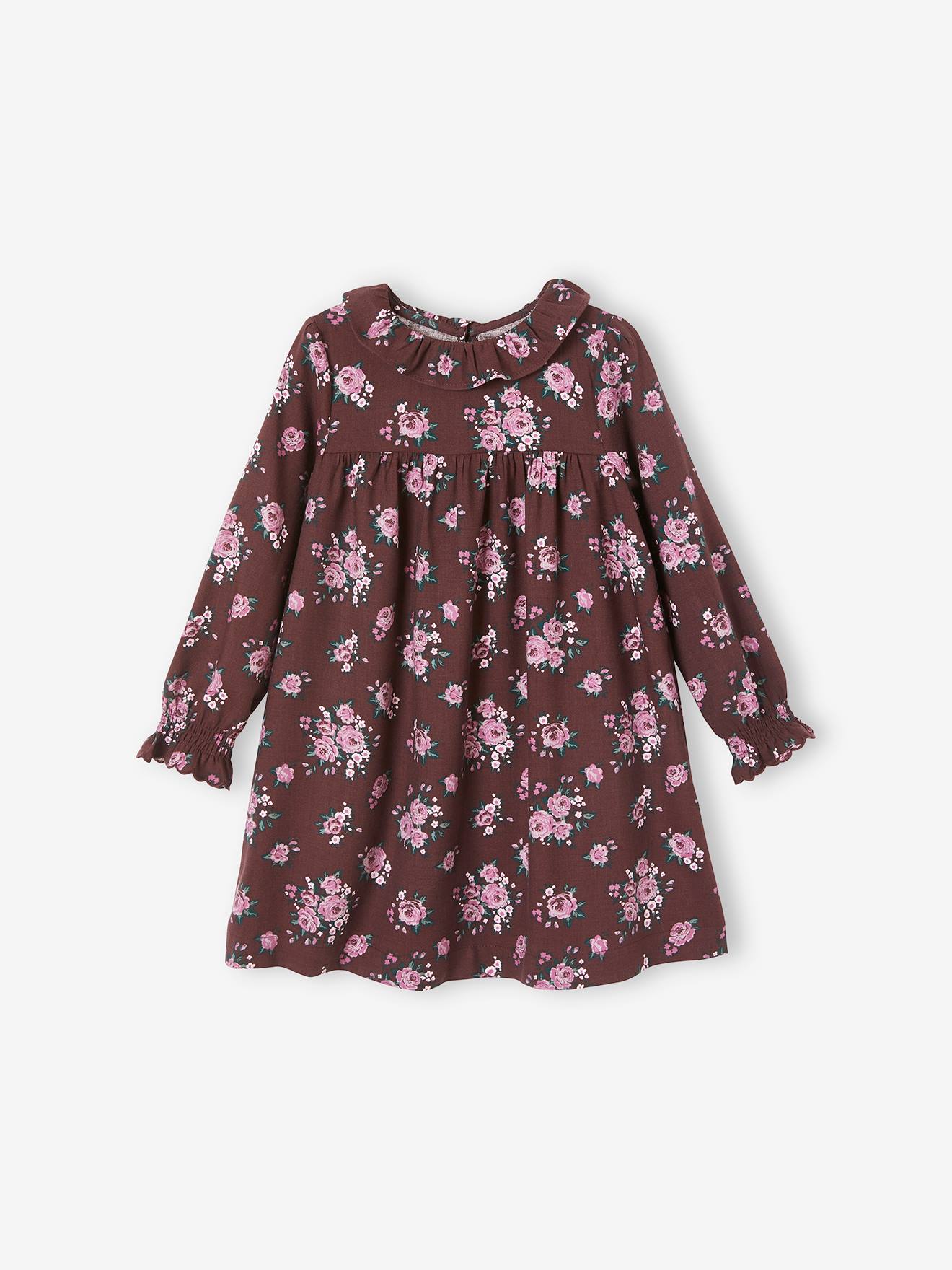 Robe à collerette imprimée fleurs fille dark prune imprimé