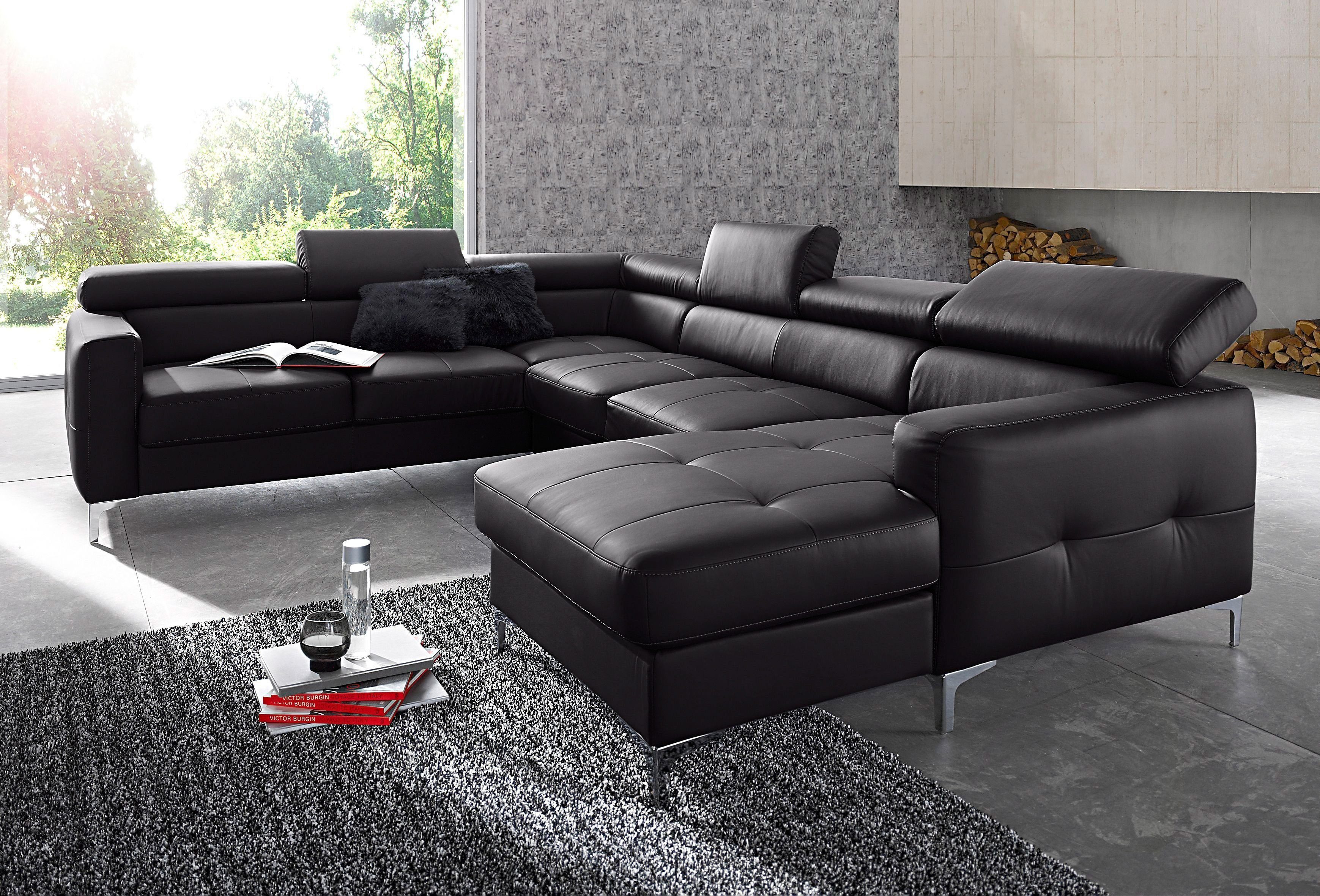 COTTA Polstergarnitur Sammy, (Set, Tiefe der Recamiere 169 cm), Set: bestehend aus Wohnlandschaft und Hocker, wahlweise Bettfunktion
